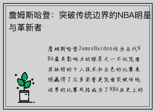 詹姆斯哈登：突破传统边界的NBA明星与革新者