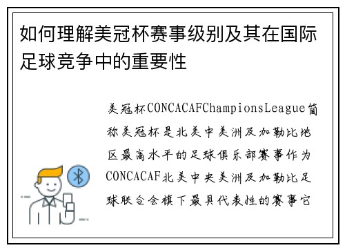 如何理解美冠杯赛事级别及其在国际足球竞争中的重要性
