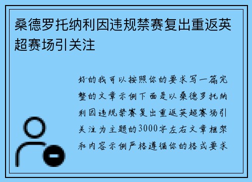 桑德罗托纳利因违规禁赛复出重返英超赛场引关注